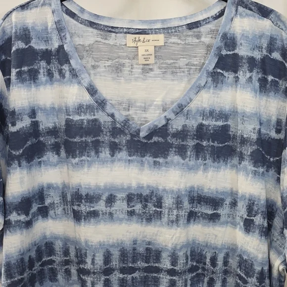 Style & Co. Navy and White Tie-Dye V-Neck Top - Picture 4 of 5